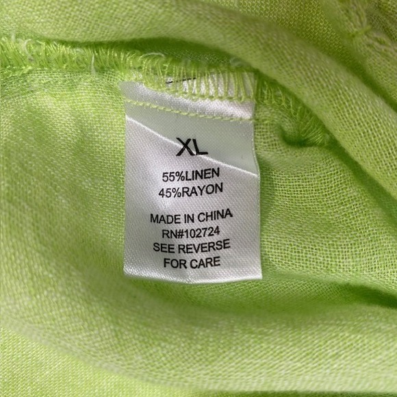 Hester & Orchard Linen Blend Bright Green Button‎ Down Short Sleeve Shirt XL - Picture 5 of 7